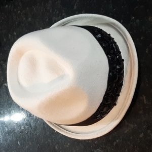 Bebe Short Brim Fedora with Jewel Trim - White